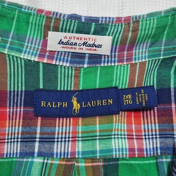 RALPH Lauren Green Plaid Casual Button Down Shirt - Picture 7 of 7
